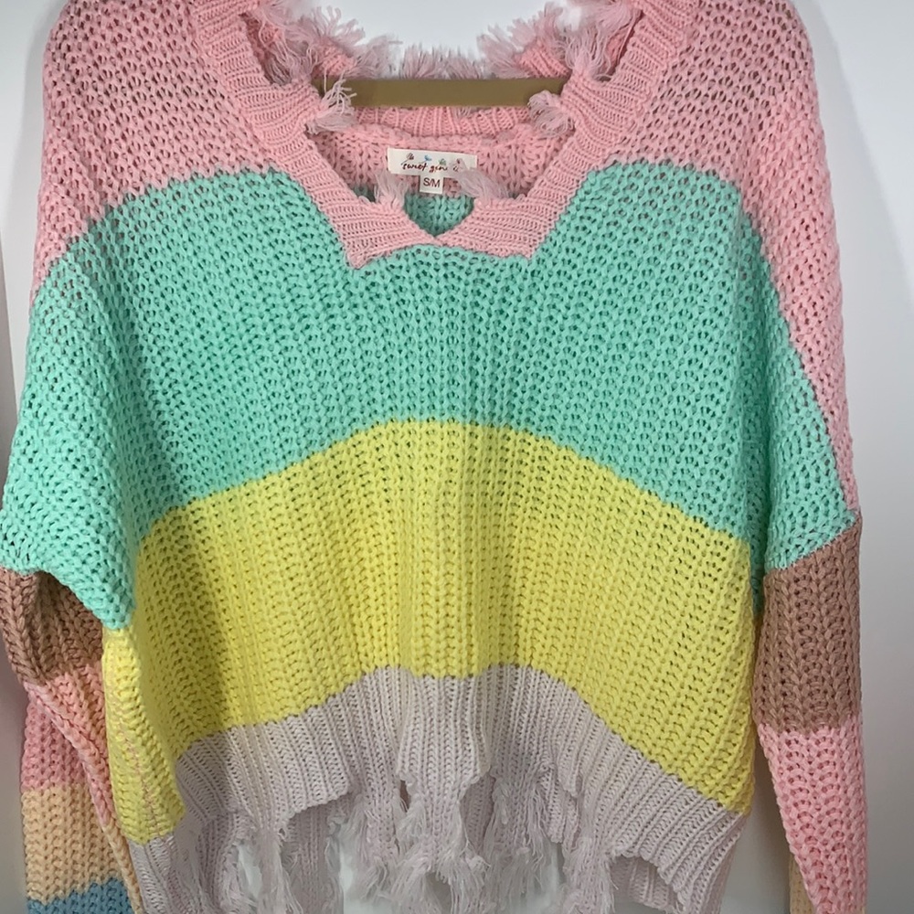 NWOT Sweet Generis Stripe distressed sweater sz Small/Medium -oversized